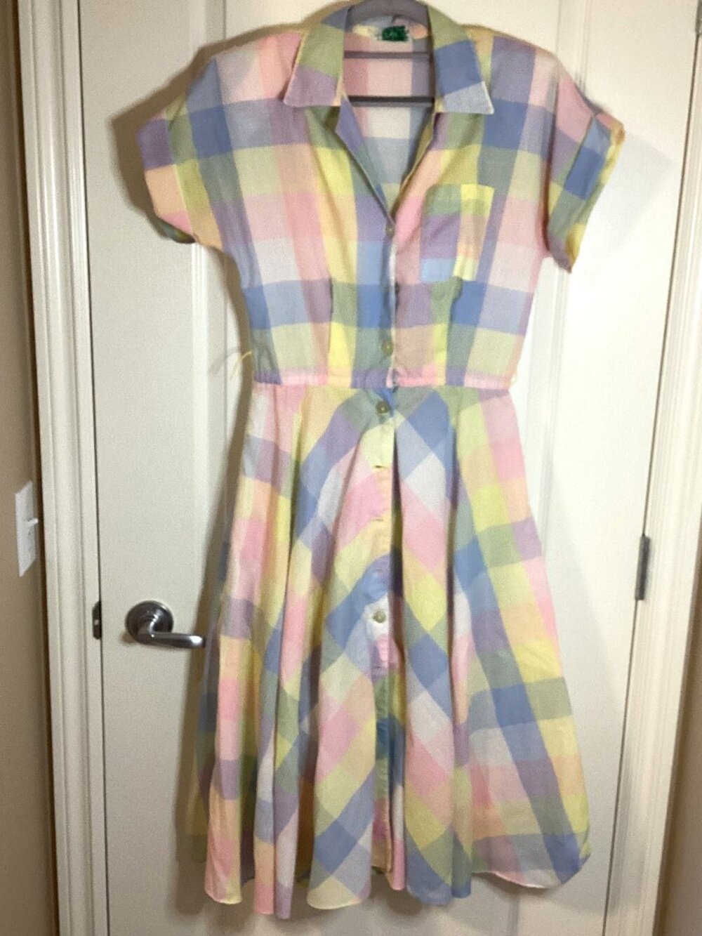 Algo-Ettes Women's Vintage Summer Button Down Swing Midi Dress Short Sleeves
